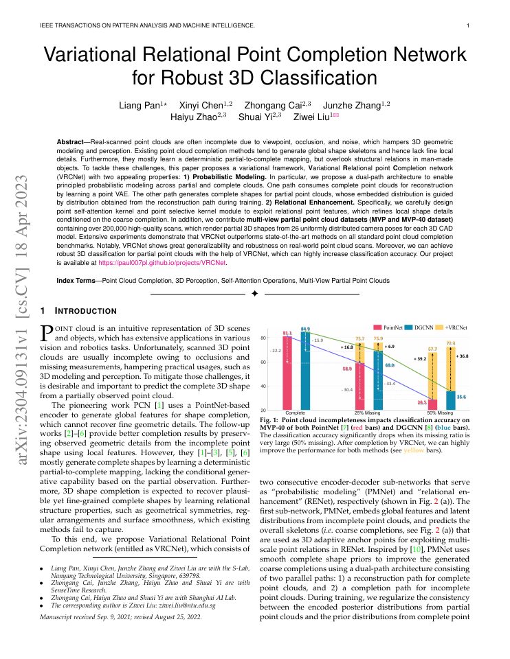 First page of Variational Relational Point Completion Network for Robust 3D Classification