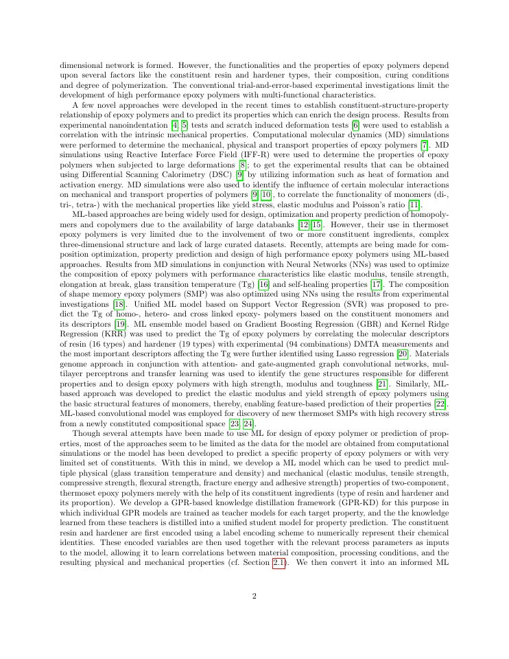 Page 2 of Gaussian Process Regression-based Knowledge Distillation Framework for Simultaneous Prediction of Physical and Mechanical Properties of Epoxy Polymers