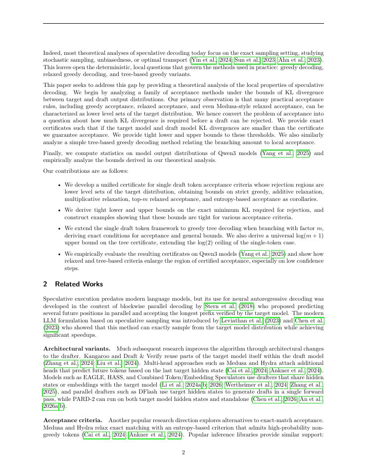 Page 2 of When Is a Draft Accepted? A Theory of Acceptance in Speculative Decoding