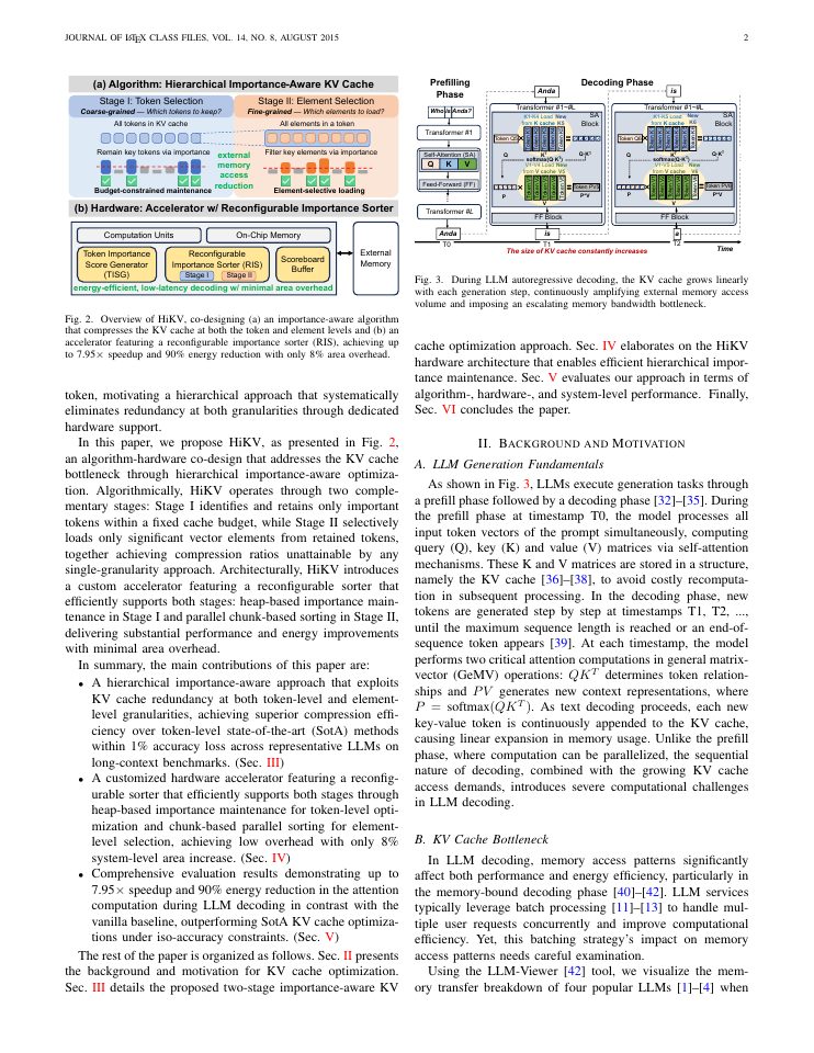Page 2 of HiKV: Hierarchical Importance-Aware KV Cache with Hardware Acceleration for LLM Decoding
