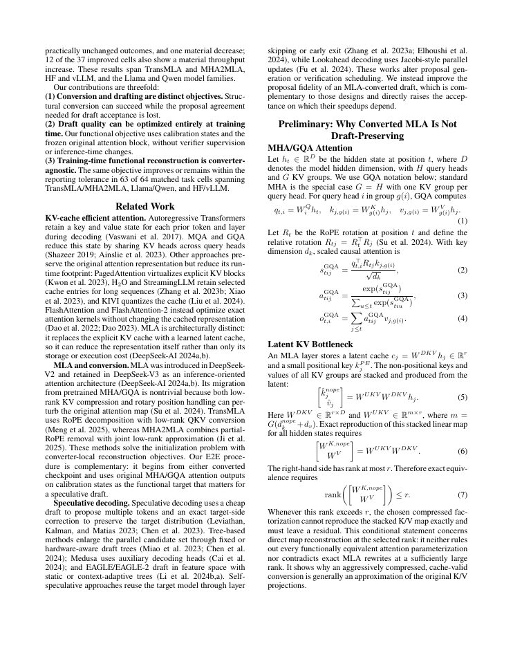 Page 2 of Beyond KV Reconstruction: Functional Reconstruction for MLA Draft Models in Speculative Decoding