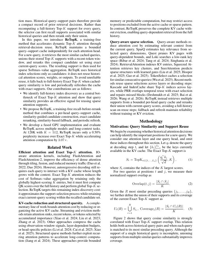 Page 2 of Recall Before You Rank: Similarity-Guided Top-$K$ Reuse for Efficient Long-Context Attention