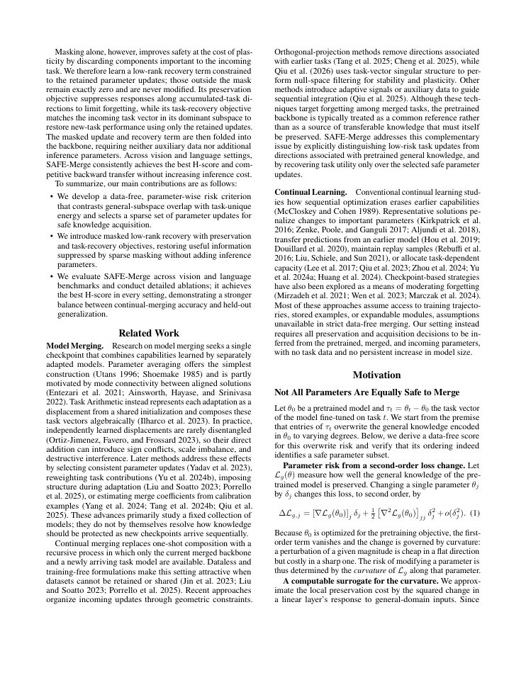 Page 2 of SAFE-Merge: Data-Free Continual Model Merging with General Knowledge Preservation