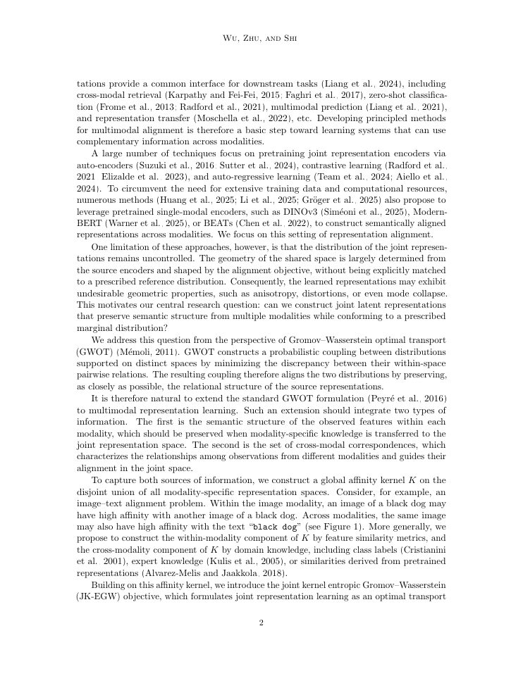 Page 2 of Multimodal Alignment Through Joint Kernel Entropic Gromov--Wasserstein Optimal Transport