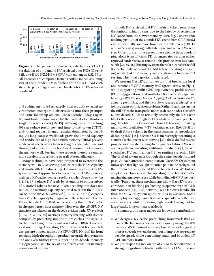 Page 2 of OasisKV: Scaling In-Decode KV Cache Beyond HBM with Lookahead Sparse Prefetching