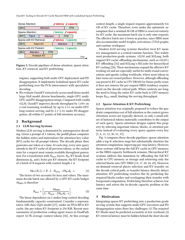 Page 3 of OasisKV: Scaling In-Decode KV Cache Beyond HBM with Lookahead Sparse Prefetching