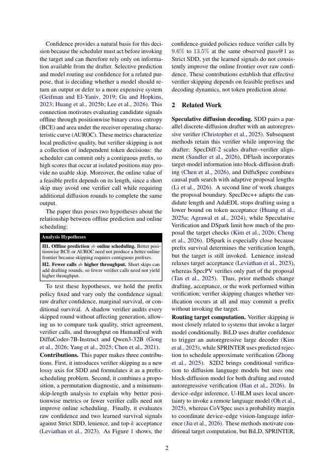 Page 2 of From Positionwise Confidence to Prefix Scheduling: Verifier Skipping in Speculative Decoding