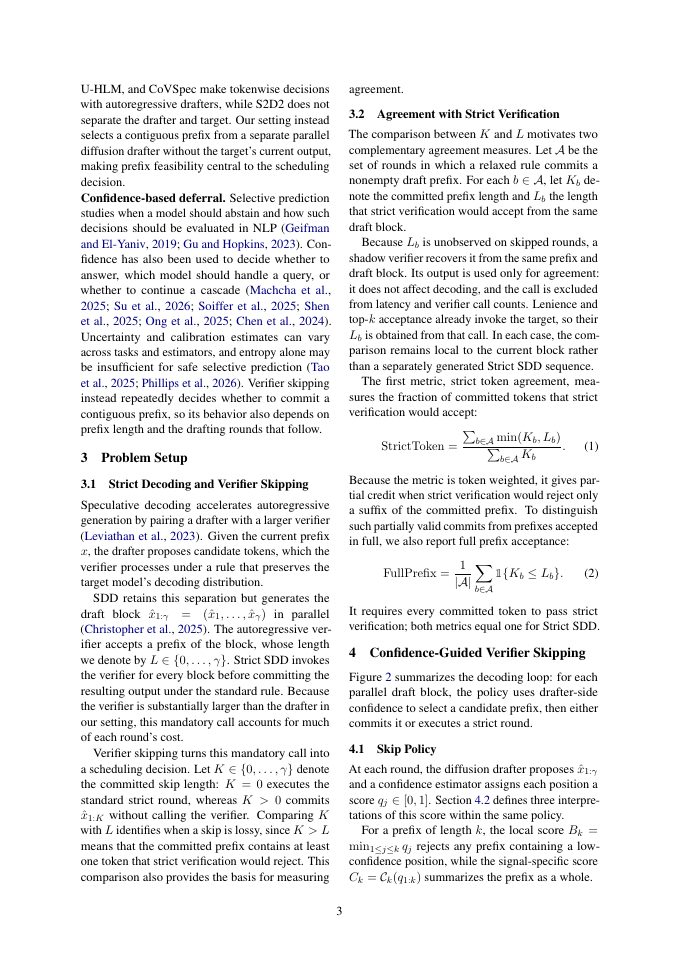 Page 3 of From Positionwise Confidence to Prefix Scheduling: Verifier Skipping in Speculative Decoding