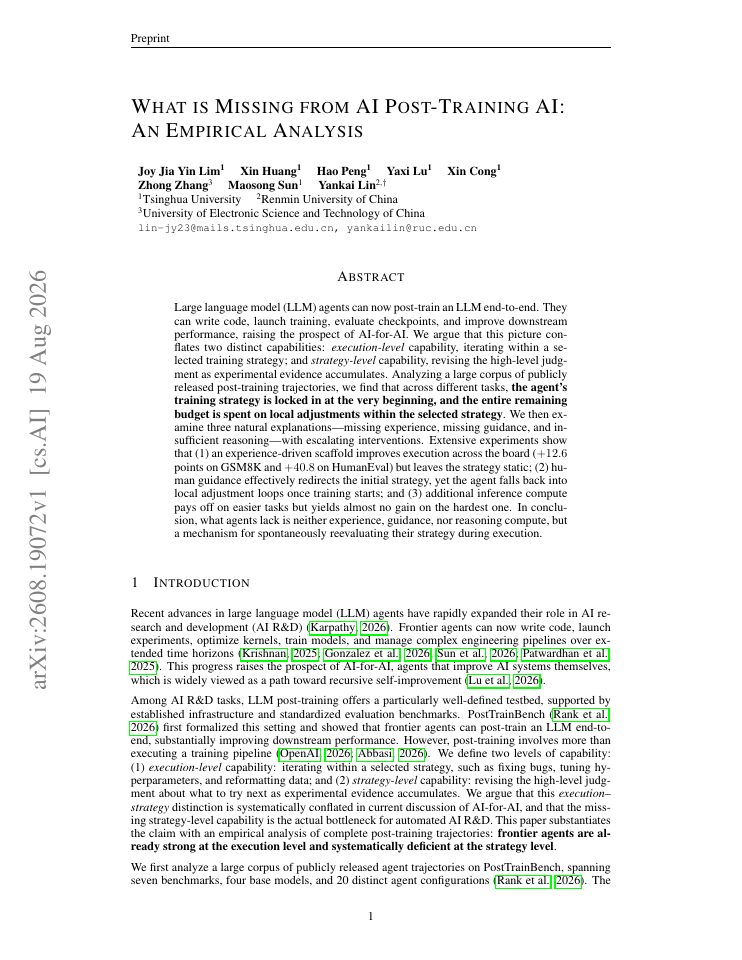 First page of What is Missing from AI Post-Training AI: An Empirical Analysis