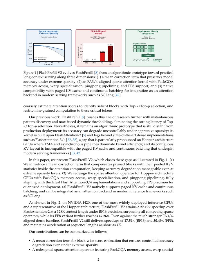 Page 2 of FlashPrefill V2: Block-Sparse Prefill Attention for Long-Context LLM Serving