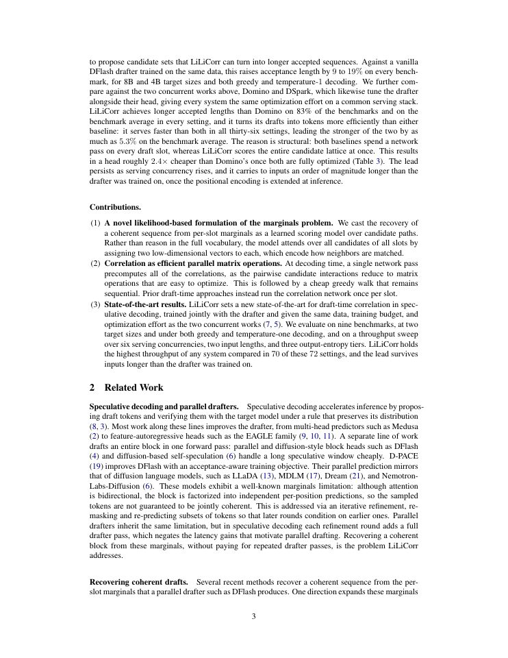 Page 3 of LiLiCorr: Lightweight Likelihood Correlation of Parallel Drafts for Speculative Decoding