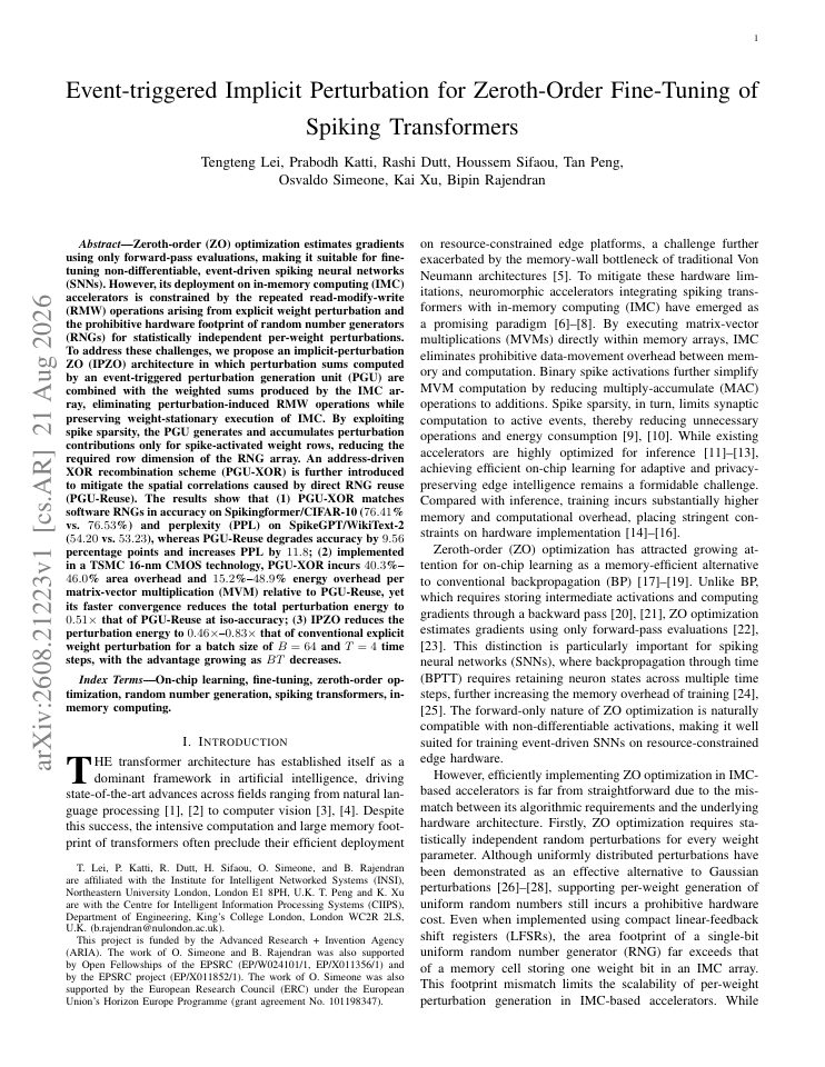 First page of Event-triggered Implicit Perturbation for Zeroth-Order Fine-Tuning of Spiking Transformers