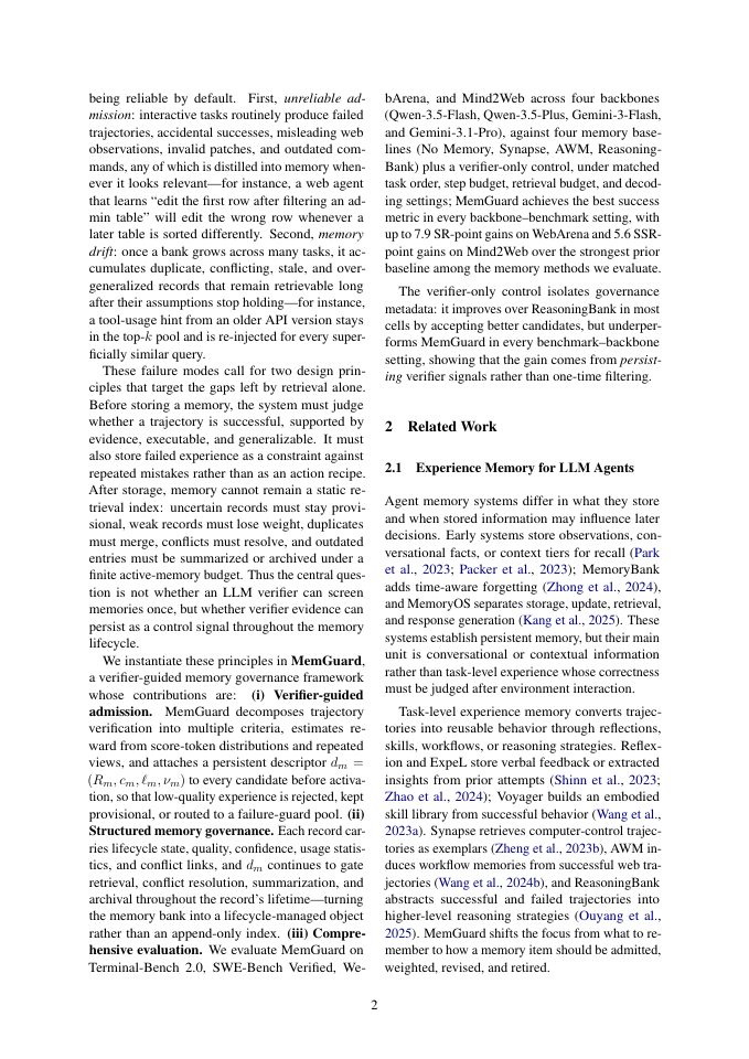 Page 2 of MemGuard: Persisting Verifier Signals for LLM-Agent Memory Governance