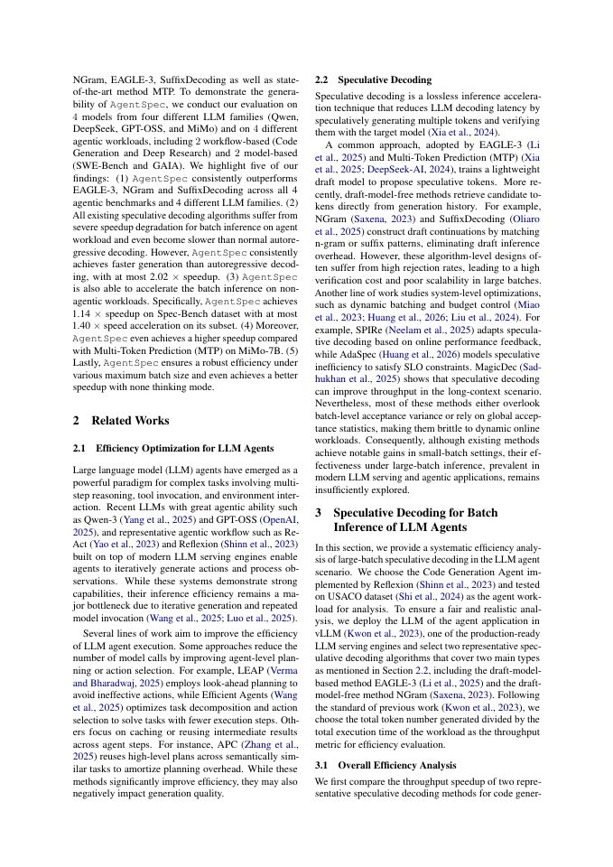 Page 2 of AgentSpec: Speculative Decoding for Batch Inference of LLM Agents