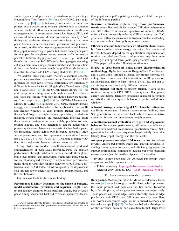 Page 2 of Hydra: Phase-Aware Workload Characterization of LLM Inference across Edge SoC Generations, Backends, and Quantization Levels