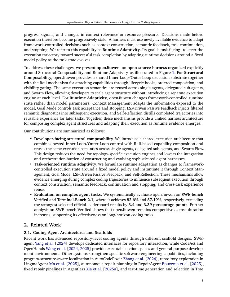 Page 3 of openJiuwen: Beyond Static Harnesses for Long-Horizon Coding Agents