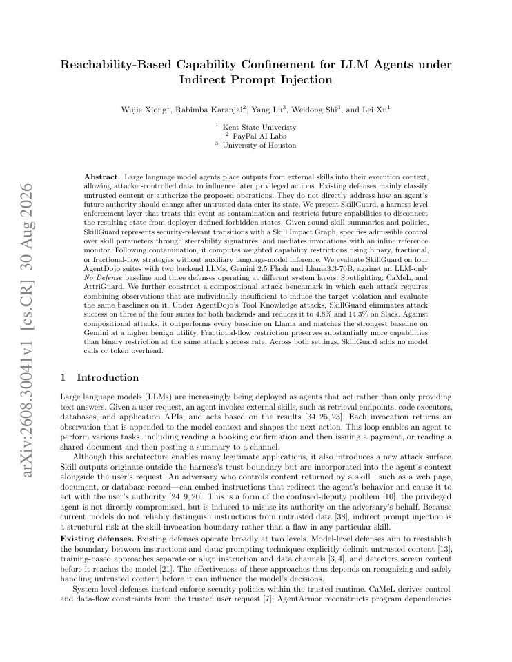 First page of Reachability-Based Capability Confinement for LLM Agents under Indirect Prompt Injection