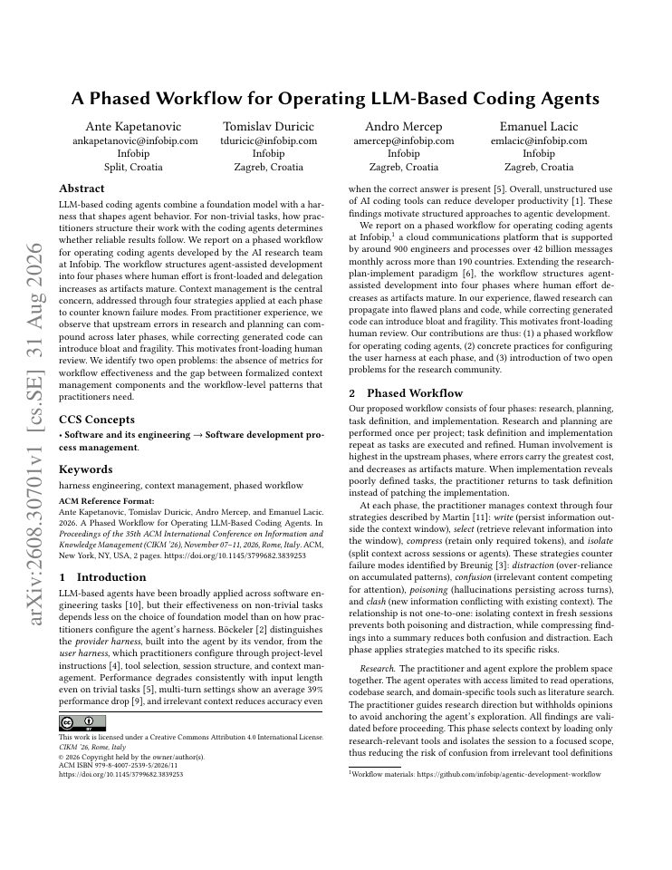 First page of A Phased Workflow for Operating LLM-Based Coding Agents