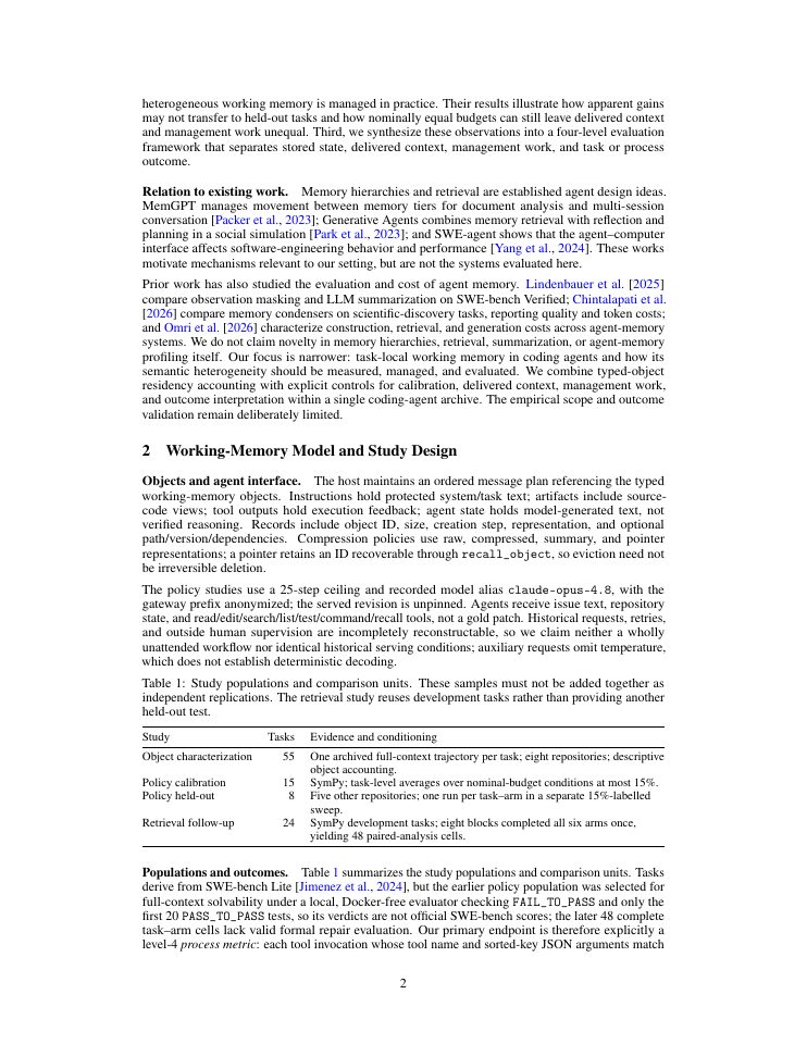 Page 2 of Measure Before You Manage: Evaluating Agent Working Memory in Coding Agents