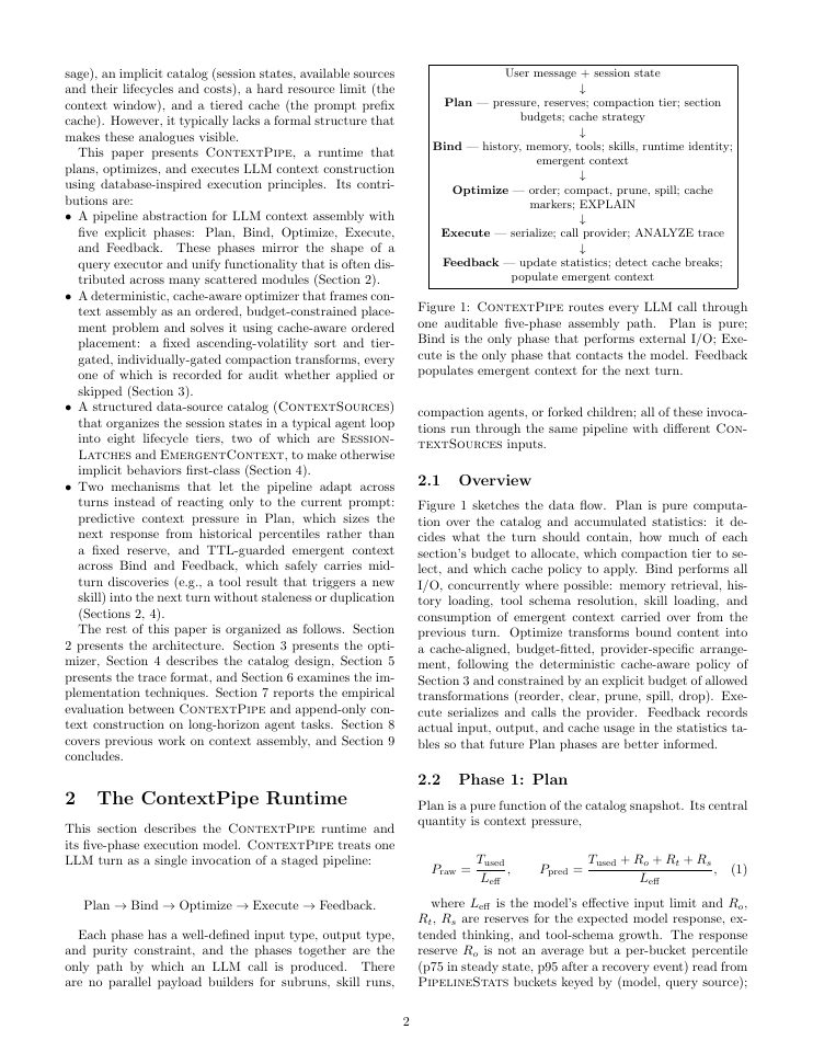 Page 2 of ContextPipe: Database-Inspired Context Assembly for Long-Horizon Agents