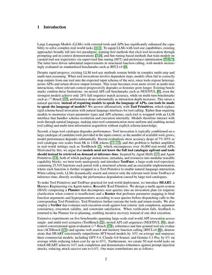 Page 2 of Harness Engineering in LLM Tool Use via Agent-Native Reusable Tool Primitives