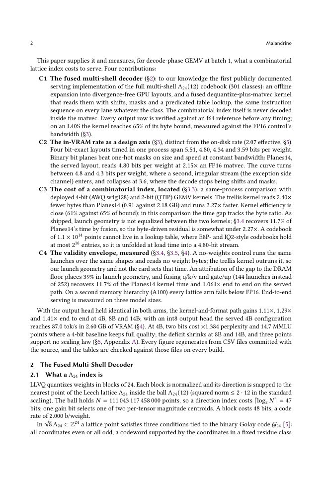 Page 2 of Unfolding the Leech Lattice: Fused Multi-Shell Decoding and VRAM Layouts for 2-Bit LLM Weights