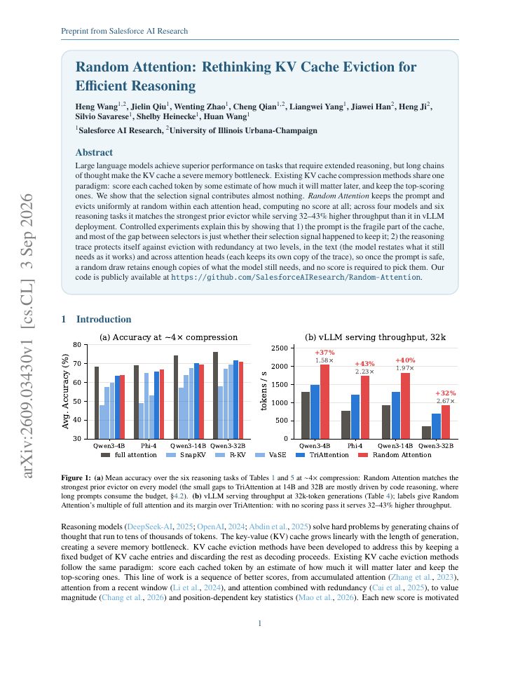 First page of Random Attention: Rethinking KV Cache Eviction for Efficient Reasoning