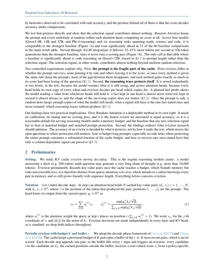 Page 2 of Random Attention: Rethinking KV Cache Eviction for Efficient Reasoning