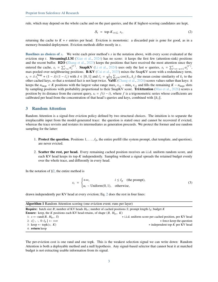 Page 3 of Random Attention: Rethinking KV Cache Eviction for Efficient Reasoning
