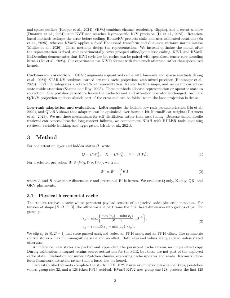 Page 2 of Quality Recovery for Quantized KV Caches via Low-Rank Attention Adaptation