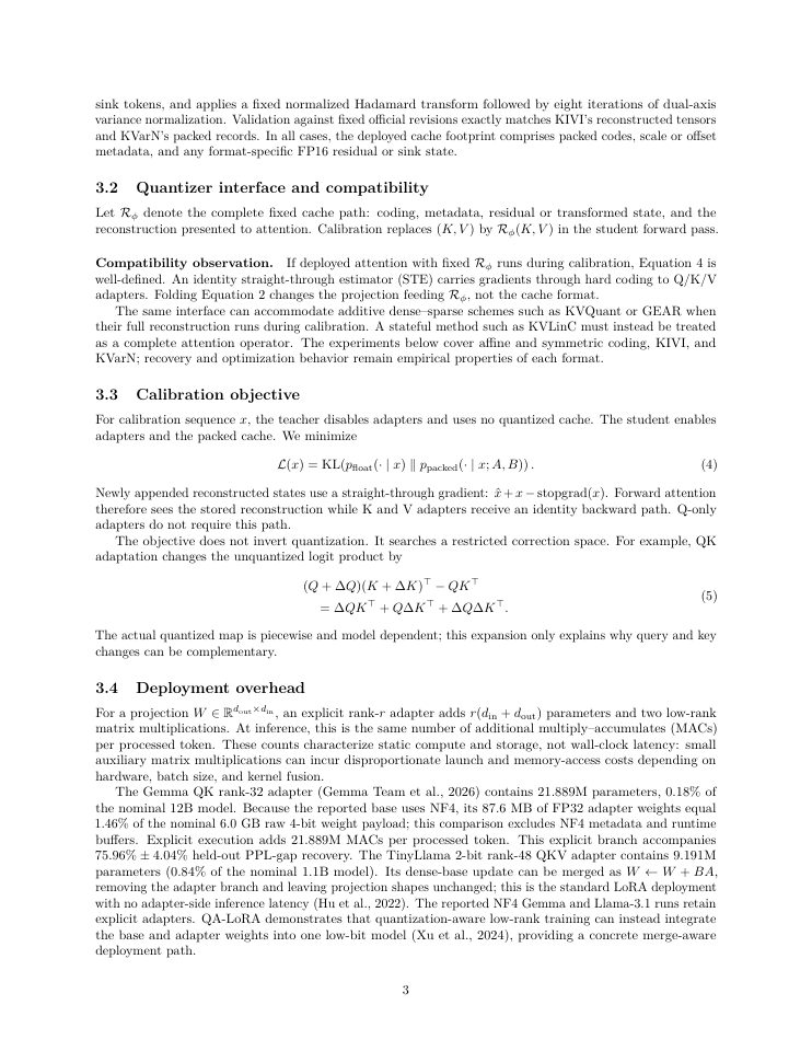 Page 3 of Quality Recovery for Quantized KV Caches via Low-Rank Attention Adaptation