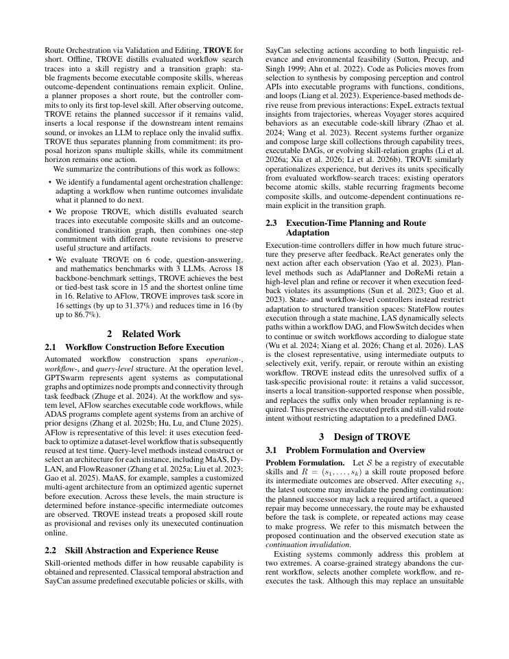 Page 2 of TROVE: Adaptive Agent Skill Orchestration via Trace-Grounded Route Validation and Editing