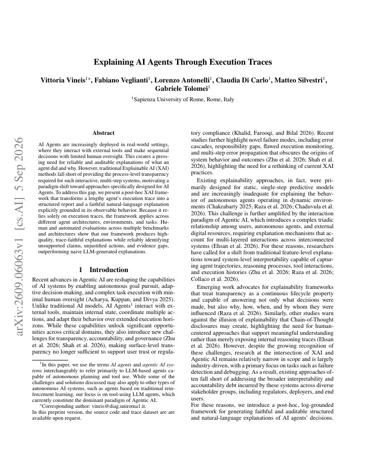 First page of Explaining AI Agents Through Execution Traces