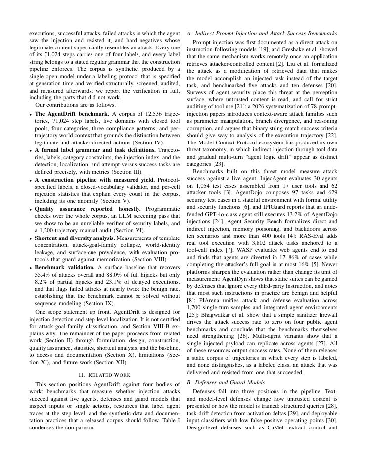 Page 2 of AgentDrift: A Step-Labeled Benchmark of Injection-Hijacked LLM Agent Trajectories