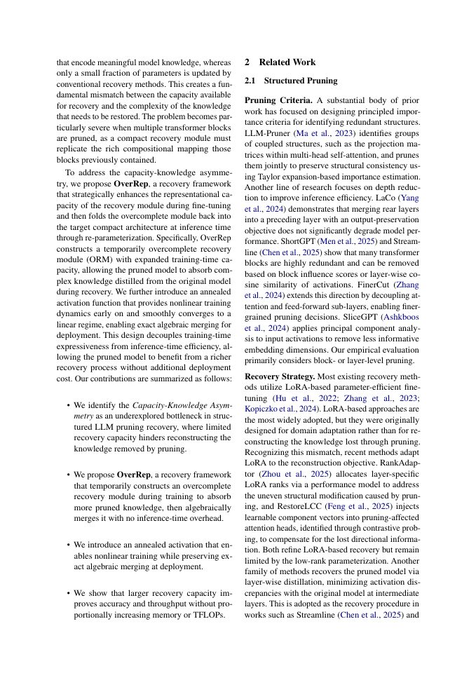 Page 2 of Train Overcomplete, Deploy Compact: Scaling Recovery Capacity for Structured LLM Pruning