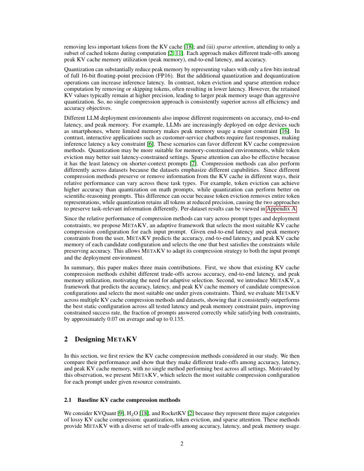 Page 2 of MetaKV: Adaptive KV Cache Compression for Constrained LLM Inference