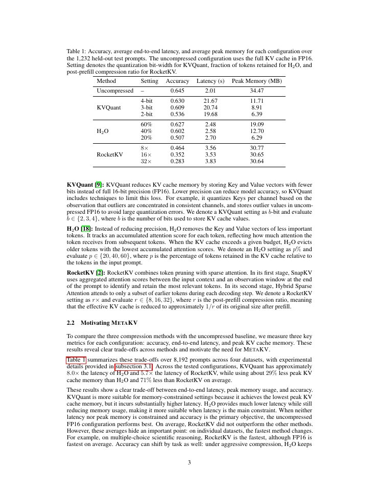 Page 3 of MetaKV: Adaptive KV Cache Compression for Constrained LLM Inference
