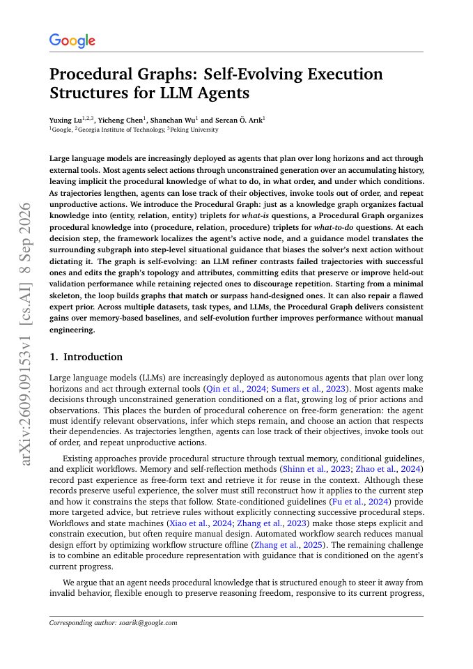 First page of Procedural Graphs: Self-Evolving Execution Structures for LLM Agents