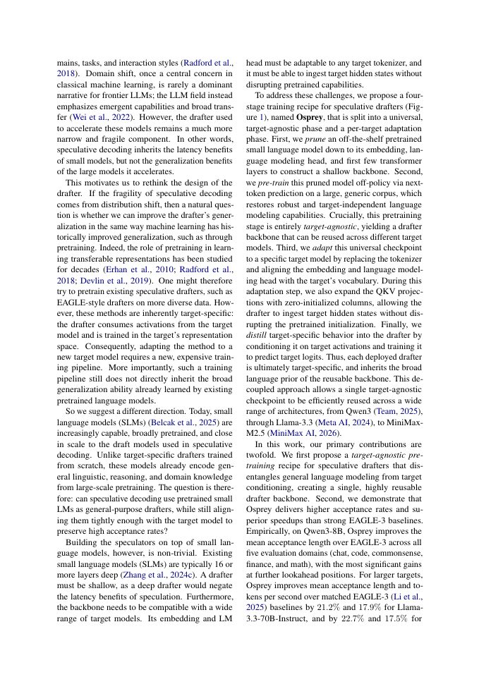 Page 2 of Osprey: Target-agnostic Pre-training Makes Stronger Drafters in Speculative Decoding