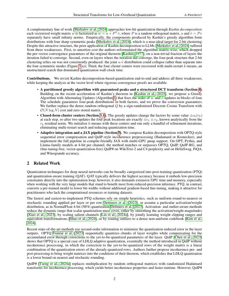 Page 2 of Structured Transforms for Low-Overhead Quantization of Language Models