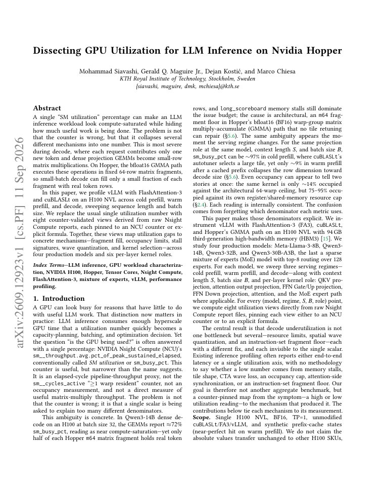 First page of Dissecting GPU Utilization for LLM Inference on Nvidia Hopper