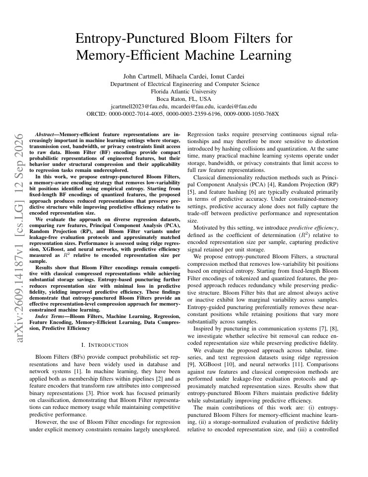 First page of Entropy-Punctured Bloom Filters for Memory-Efficient Machine Learning
