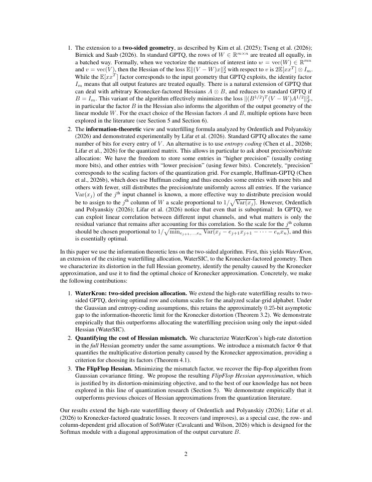 Page 2 of WaterKron and FlipFlop Hessian: Information-Theoretically Grounded Quantization with Kronecker-factored Hessians