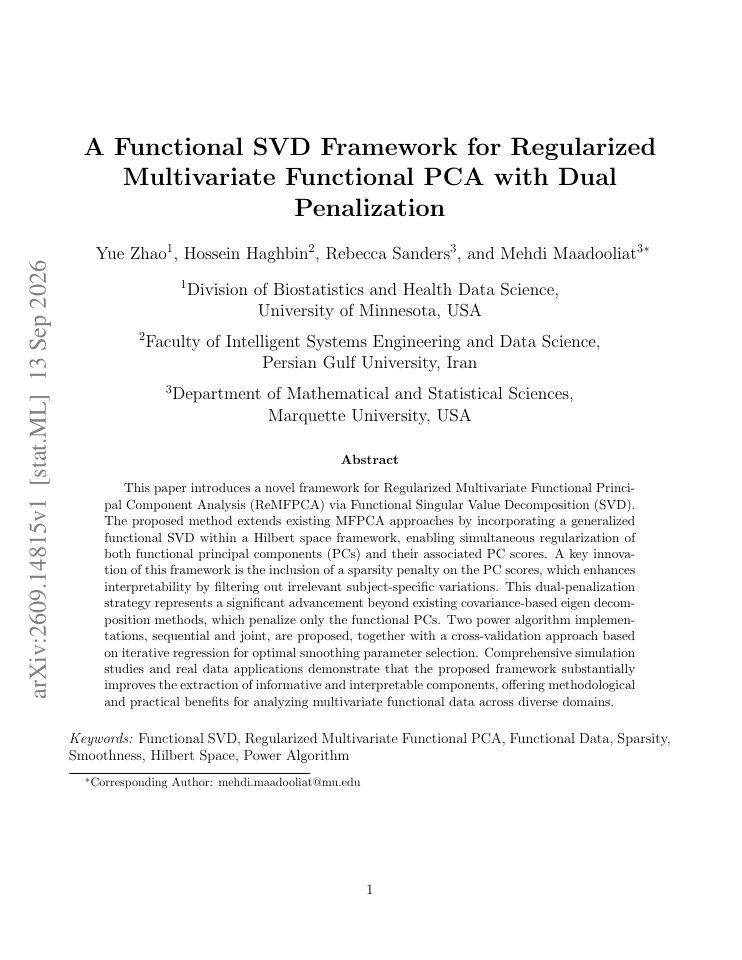 First page of A Functional SVD Framework for Regularized Multivariate Functional PCA with Dual Penalization