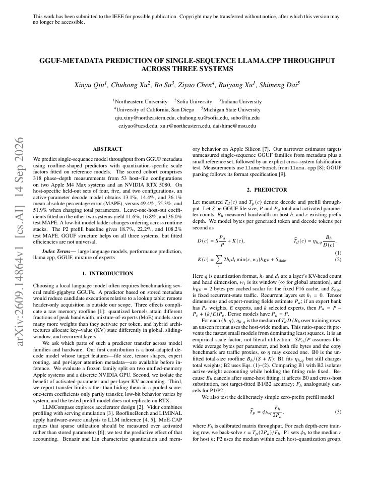 First page of GGUF-Metadata Prediction of Single-Sequence llama.cpp Throughput Across Three Systems