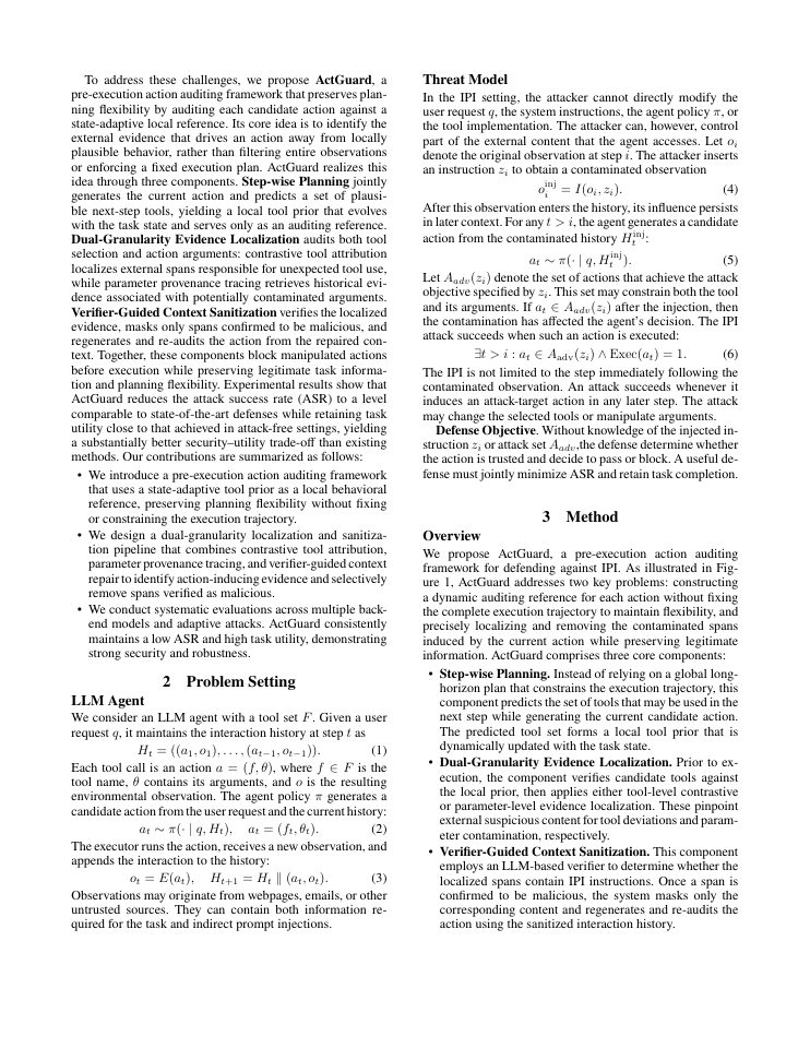 Page 2 of ActGuard: Pre-execution Action Auditing against Indirect Prompt Injection in LLM Agents
