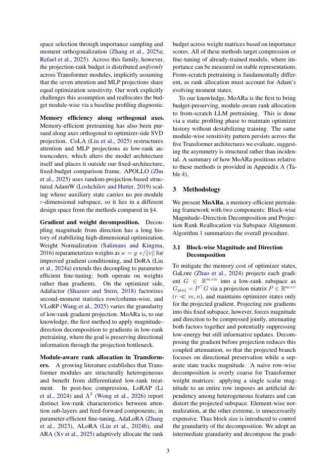 Page 3 of MoARa: Module-Aware Rank Allocation and Structure-Preserving Decomposition for Low-Rank LLM Pre-training