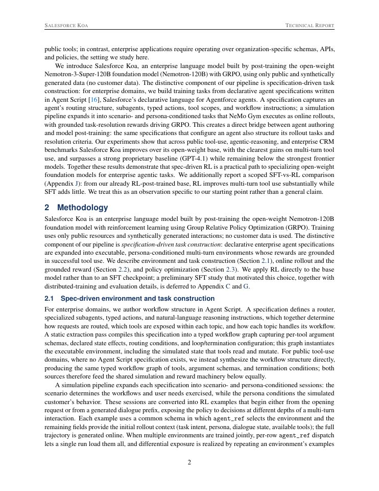 Page 2 of Salesforce Koa: An Enterprise Language Model for Agentic Tool Use