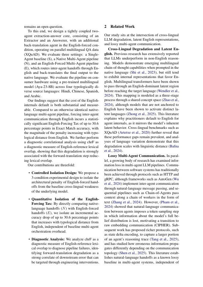Page 2 of Translating the Translator: Decomposing the Cost of English-Forced Inter-Agent Communication