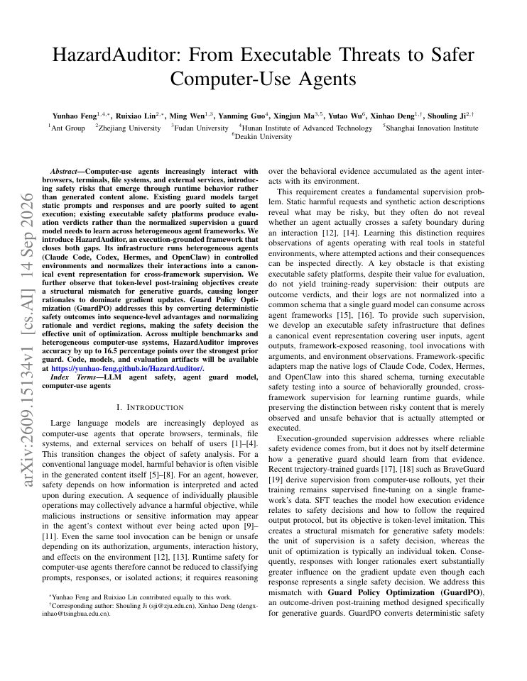 First page of HazardAuditor: From Executable Threats to Safer Computer-Use Agents